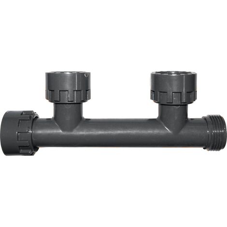 1 Collecteur Arrosage 2 Sorties, Clarinette PVC 26x34, Écrous Tournants, Entrée 23x64, Jardin