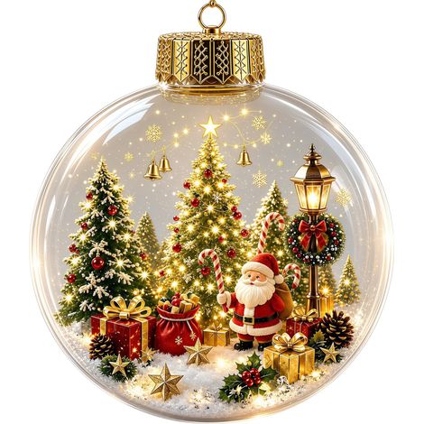 Boule de Noël lumineuse en cristal, décor intérieur 3D enneigé, décoration ronde transparente pour sapin de Noël, style F avec lumières. (1/3)