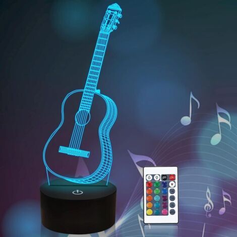 BUNTHAUS 3DVeilleuse en forme de guitare, cadeau idéal pour les mélomanes, livrée avec une télécommande.