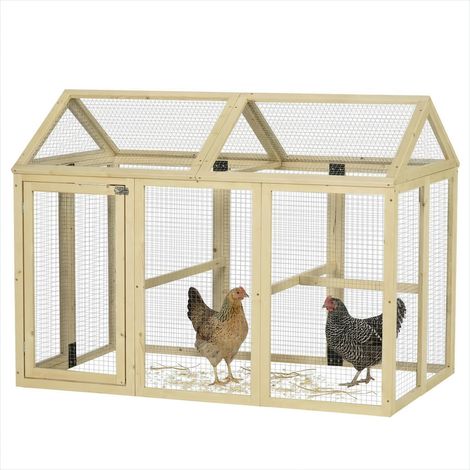 Poulailler en bois avec enclos grillagé 140 x 88,5 x 106 cm (1/5)
