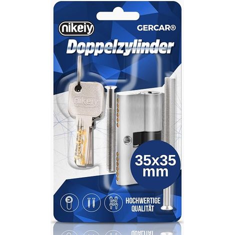 Pro Profile Cylinder 35/35, Double Cylinder Lock, Nickel-Plated Brass, with 5 Keys, Reversible Key, Length: 70 mm, A:35 B:35-1x (1/5)