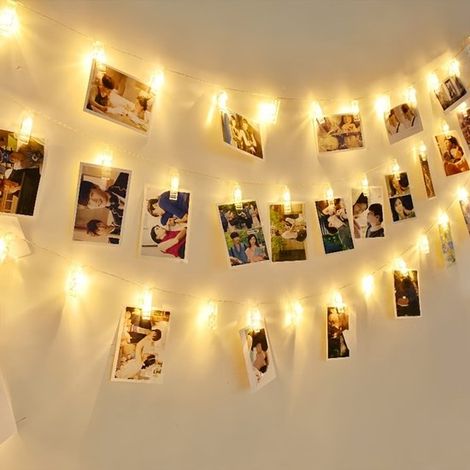 Guirnalda con 30 luces LED de colores cálidos en forma de clips para fotos,guirnalda de luces colgantes de cuento de hadas con clips para fotos