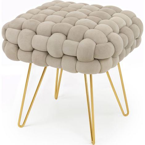 Polsterhocker aus Samt geflochten 38 cm DOTTY Sandbeige