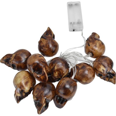Halloween-Lichterkette mit 10 LEDs, Totenkopf-Skelett, für den Innen- und Außenbereich, für gruselige Partys, Gartenpartys, 1,5 Meter, 10 Dauerlichter, batterielos (Neuer Retro-Totenkopf-Stil A) (1/5)