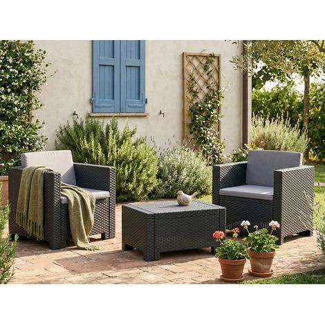 Dmora - Loungeset für draußen Ganimede, Outdoor-Lounge mit Couchtisch mit Kissen, Gartenkomposition mit Sofa und Sesseln, Made in Italy, Anthrazit (1/4)