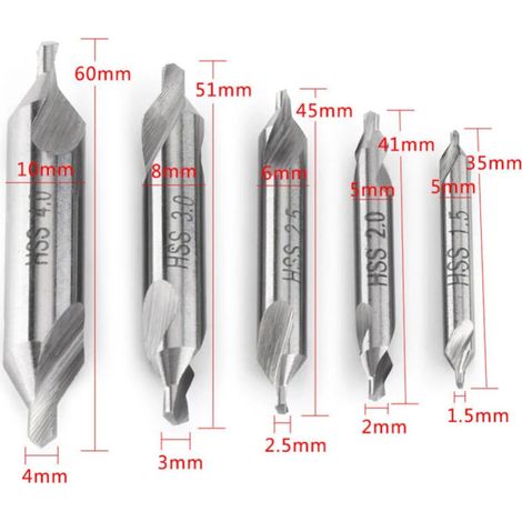 5pcs Center Drill Bit Double Ended Drill Bit 60 Degree 1.5/2.0/2.5/3.0/4.0mm (1/5)