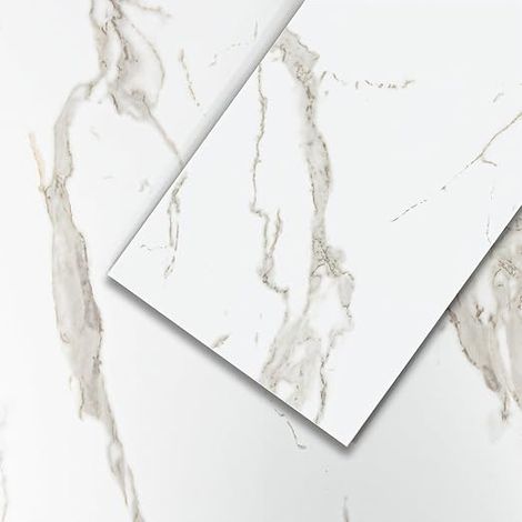 PVC Flooring - Self Adhesive Vinyl Tiles - Concrete Effect White Marble - 24" x 12" x 1.5mm Thickness 1.5mm - 2.25sqm / 12 Tiles (1/5)