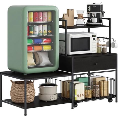 Supporto per mini frigorifero, organizer multiuso, design autoportante, nero (1/2)