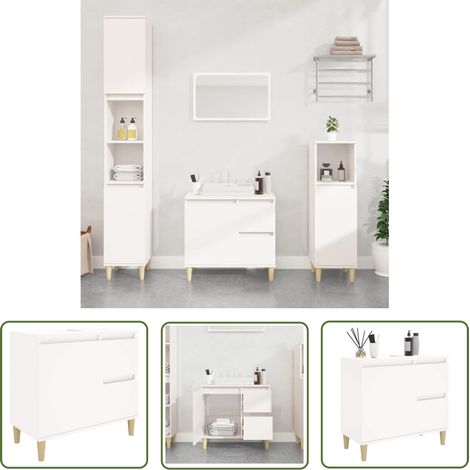 The Living Store Armoire de salle de bain blanc 65x33x60 cm bois d'ingénierie - Meuble De Salle De Bain - Armoire De Salle De Bain - Rangement Salle De Bain - Commode Salle De Bain - Armoire Blanche (1/5)