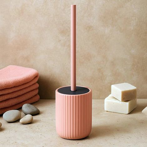 Exagonshop Portascopino wc a pavimento in ceramica rosa color