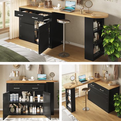 extensible table de bar avec rangement (137-215×39×102.3cm), moderne movable table, format pratique (1/5)