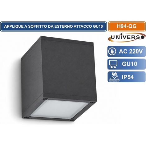 UNIVERSO H94-QB LAMPADA APPLIQUE SOFFITTO A CUBO DA ESTERNO IP54 CON PORTALAMPADA GU10 GRIGIO ANTRACITE OPACO