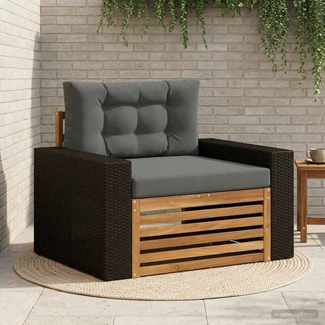 Canapé de Jardin Modulable 1 Place en Bois d'Acacia Massif avec Coussins Anthracite, 24.62kg - PANGIVO (1/5)