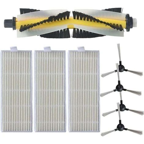 Set of 8 replacement main side brushes for Bagotte BL509 robot vacuum cleaner, 1 main roller brush, 4 side brushes (1/4)