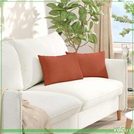 Coussins de canapé - Rouge orange - 50 x 30 cm - Velours côtelé - Housses amovibles (1/5)