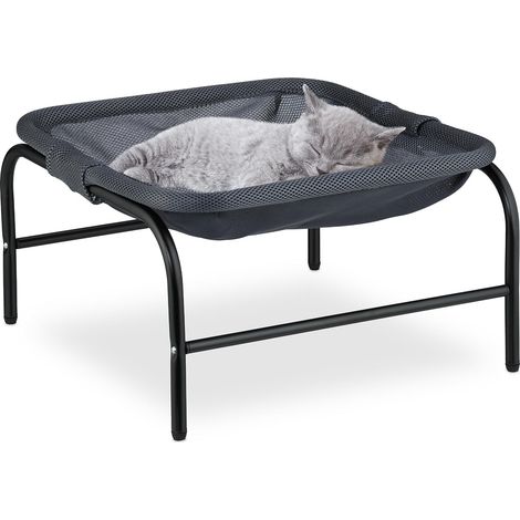 1 - Lit Surélevé Pour Chat - Structure En Acier Et Siège En Polyester - Confortable Et Stable Pour Petit Chien - Gris Et Noir - 27x45x45 Cm (1/5)