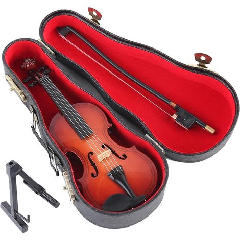 Violon Miniature - Échelle 1/12 - Bois de Tilleul - Avec Étui et Support - Ornement Musical Décor Intérieur Bureau Maison - Lot de 1 (1/2)
