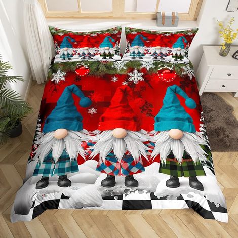 Housse de Couette 140x200 Enfant Père Noël, Parure de Lit GNOME pour Ado Garçon Fille, Sets de Housses de Couettes Arbre de Noël Flocon de Neige, Couvre Lit Joyeux - 140x200cm + 1 Taie Oreiller 65x65c (1/5)