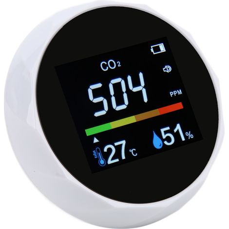 Détecteur CO2 portable 3-en-1, moniteur qualité air avec capteur température humidité, ZN-2CO6, blanc, appareil de mesure dioxyde de carbone. (1/5)