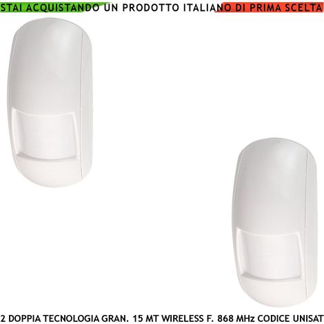 Doppia Tecnologia 2 Pezzi Rilevatori Movimento Grandangolo da Interno Copertura 15 Metri Antifurto Radio Fr. 868MHz Bidirezionale Codice UNISAT2 Anti Jamming Antimanomissione Sensore Intrusi look down (1/3)