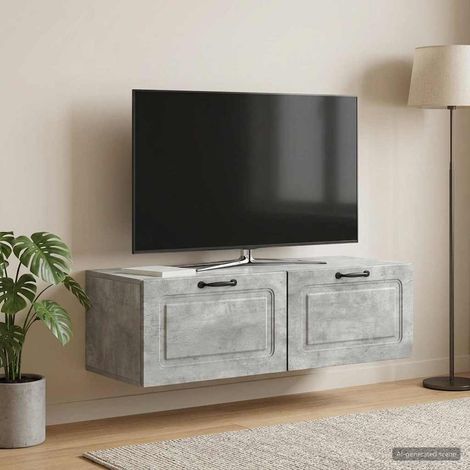 Meuble TV mural Gris béton 98 x 41 x 30 cm Bois d'ingénierie (1/5)