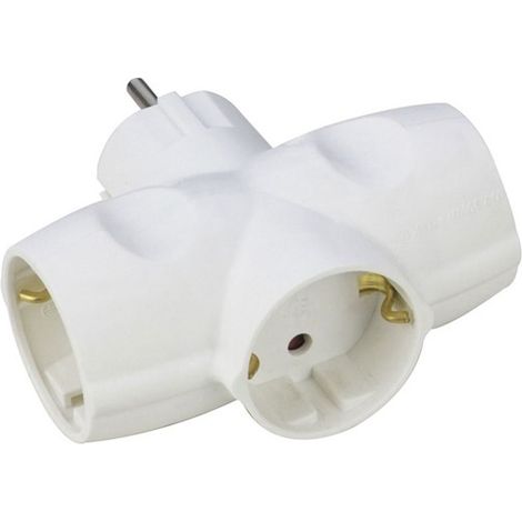 Adaptateur Schuko Triple Face 2 Broches + Prises 16 à 250 V, Blanc