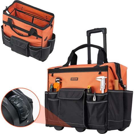 Sac à Outils à Roulettes, Charge 50 kg, Caisse à Outil, 51x31x45 cm, avec 27 Poches, Poignée Télescopique, Base Stable, Sac Organisateur Outils Robuste pour Électriciens, Plombiers, Mécaniciens (1/5)