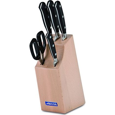 Blocco cinque coltelli e chaira Arcos Riviera 234300 in acciaio inox NITRUM in legno di faggio. (1/4)