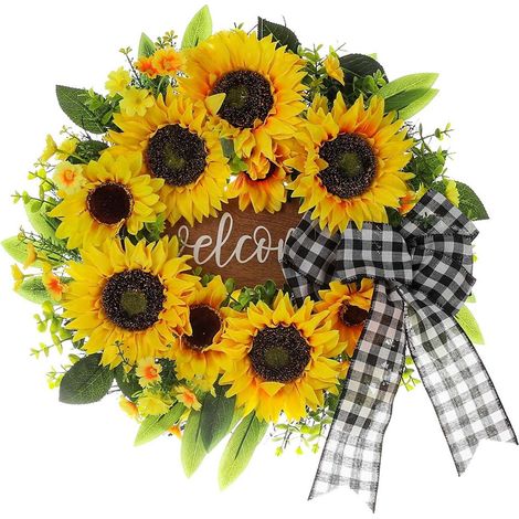 Couronne Artificielle Tournesol - 45 cm - Pour Porte D'Entrée Intérieur Extérieur - Décoration Printemps Été Mariage Fête - 1 Pièce (1/5)