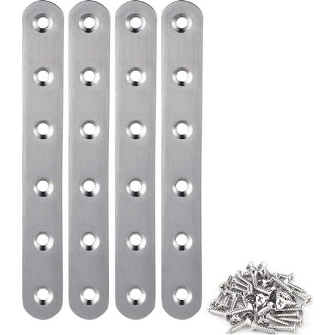 Set mit 4 geraden Edelstahlwinkeln (15,5 x 1,8 cm, 156 x 18 mm), flachem geradem Winkel, geradem Winkel, 24 Schrauben
