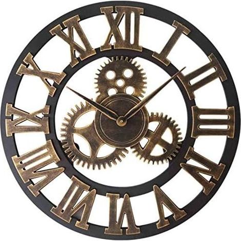 Vintage Metal Wall Clock with Roman Numerals, Silent and Non-Ticking - Decoration for Living Room, Kitchen, Bar, Hotel and Office - 40cm (Antique Gold) (1/5)