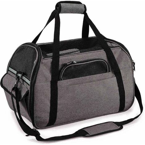 Borsa trasportino per gatti/cani di piccola taglia/conigli, stile cabina, borsa a mano/a tracolla per viaggi in treno/auto/aereo (grigio) -Crezuo