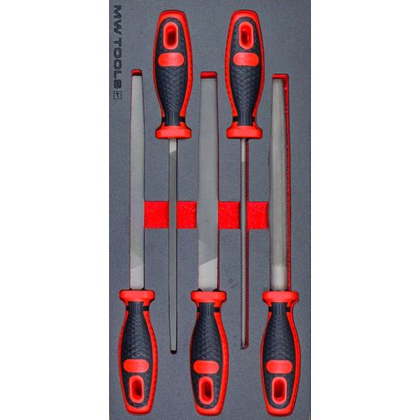 Jeu de limes 200 mm 5 pièces module en mousse pour servante d'atelier MW Tools MWFI5