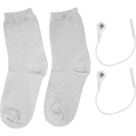 Paire de chaussettes conductrices en fibres d'argent, sans couture, élastiques, pour électrothérapie et massage, anti-arthrite. (1/5)
