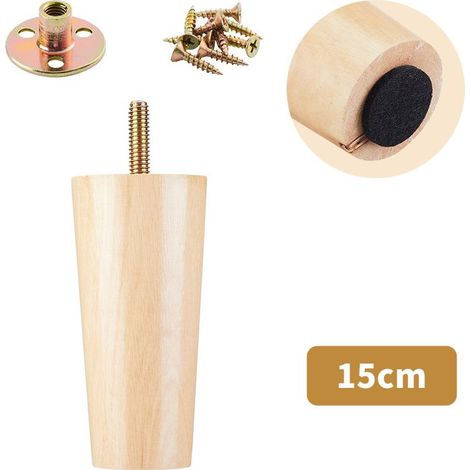 Lot de 4 pieds de canapé en bois massif, adaptés aux meubles TV, tables basses, meubles à chaussures et meubles de salle de bain (15 cm) (1/3)
