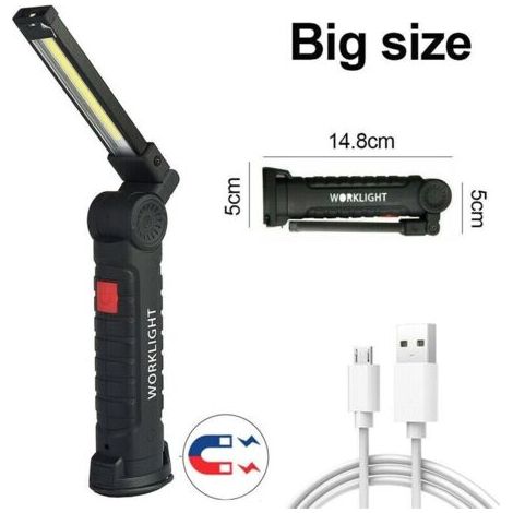 Lot de 2 lampes torches magnétiques rechargeables COB, lampe d'inspection flexible sans fil pour travaux