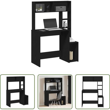 Bois d'ingénierie - Bureau avec étagères noir 100x45x140 cm bois d'ingénierie (1/5)