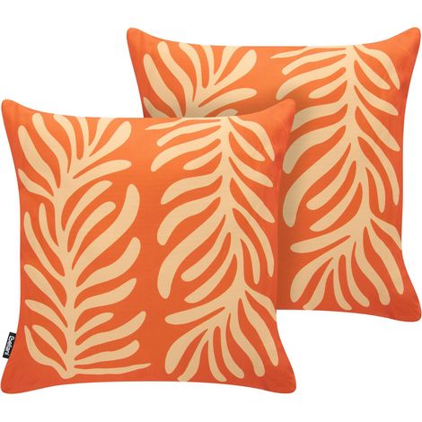 Set of 2 Outdoor Throw Cushions Orange Polyester Garden Accessory Botanical Pattern ALISMA (1/5)
