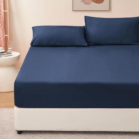 Drap Housse 140x190 Bleu Marin - Drap Housse 140 x 190 Bonnet 40cm Matelas en Microfibre 2 Personnes, Très Doux et Respirant avec Élastique Tout Autour (1/5)