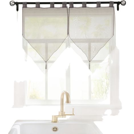 Lot de 2 Voilages à Double Couche Transparent en Polyester à Passants avec Frange à Pompon Décoration de Fenêtre/Blanc LxH 45x90CM (1/5)