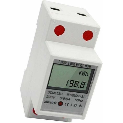 Compteur d'énergie monophasé EDF sur rail DIN, affichage numérique LCD, 5-80 A, 220 V, 50 Hz, compteur électronique de kilowattheures, moniteur de consommation d'énergie DDM15SC, blanc