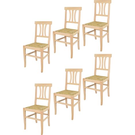 Tommychairs - Set 6 chaises ARTEMISIA pour cuisine, bar et salle à manger, robuste structure en bois de hêtre poli, non traité, 100% naturel et assise en paille