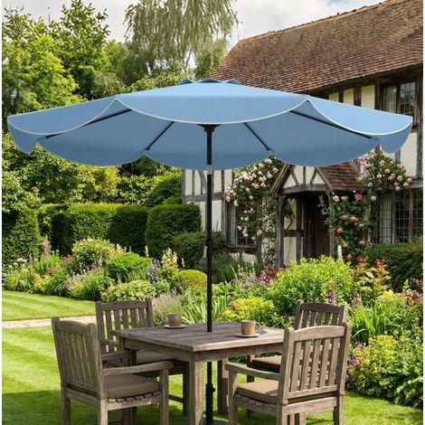 Parasol rond inclinable Ø265 x H235 cm avec manivelle, 8 baleines, bleu ciel HAVRYA (1/4)