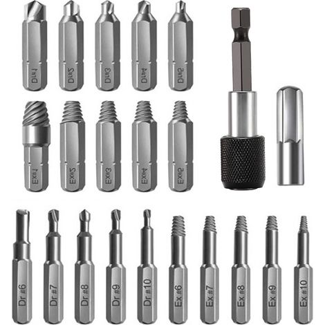 Tigrezy 22-teiliges verbessertes Ausdrehwerkzeug-Set aus HSS 4341-Legierungsstahl mit Bohrern, 2 magnetischen Verlängerungs-Bithaltern und Steckschlüsseladapter für beschädigte Schrauben
