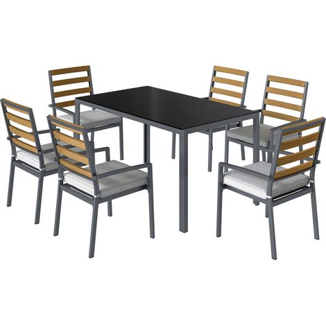 7-teiliges Garten-Set, Tisch und 6 Terrassenstühle, Schwarz