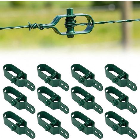 12 pcs - Tendeur Grillage - Fil De Tension - Métal Plastifié Vert 10x2,5cm Pour Poteaux Bois Et Fer Jardin (1/5)