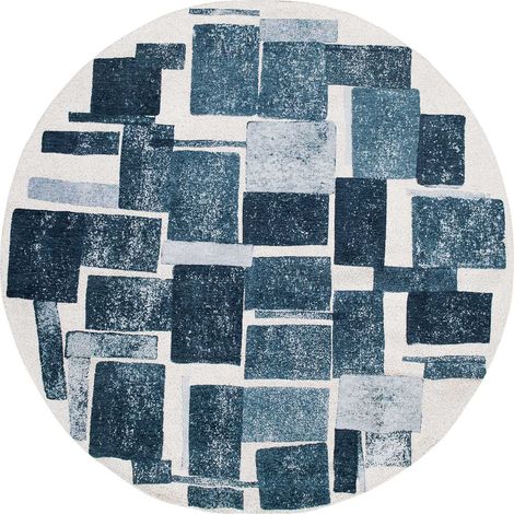 Tapis de salon Lucia Craft Collection 140x140 cm - Ice Blue - Design Cubisme Rétro, Effet Bouclette Moderne, Texture Douce et Moelleuse