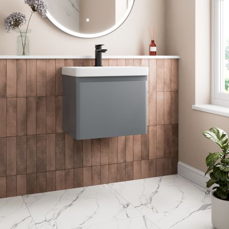 Grey Bathroom Furniture Vanity Unit Basin Storage Cabinet Cupboard 500mm Wall Hung (1/5)