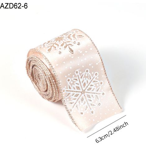 Ruban rose doré à paillettes en forme de flocon de neige - Ruban de Noël rose doré pour sapin, guirlande, couronne et emballage (2 m)
