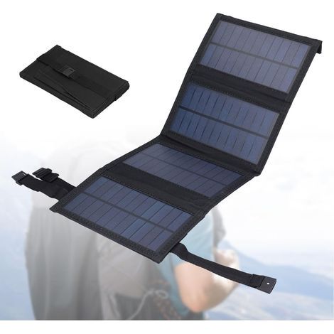 Chargeur solaire pliable USB 20 W, étanche IP65, sortie USB 5 V, panneaux solaires dépliés de 480 x 185 mm pour téléphone, ordinateur portable, tablette, etc. (noir) (1/5)